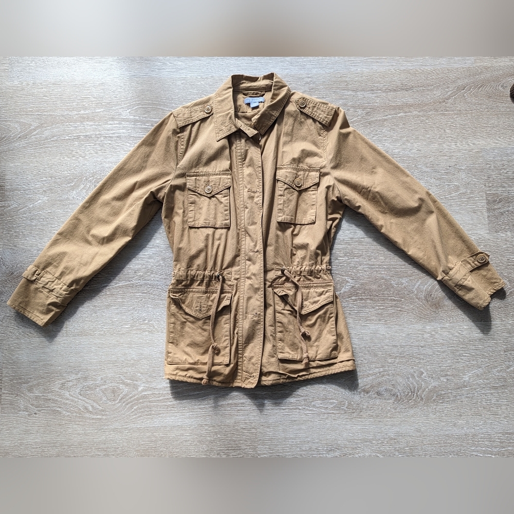 Brown Jacket With Cinched Waist Draw String/ Util… - image 1